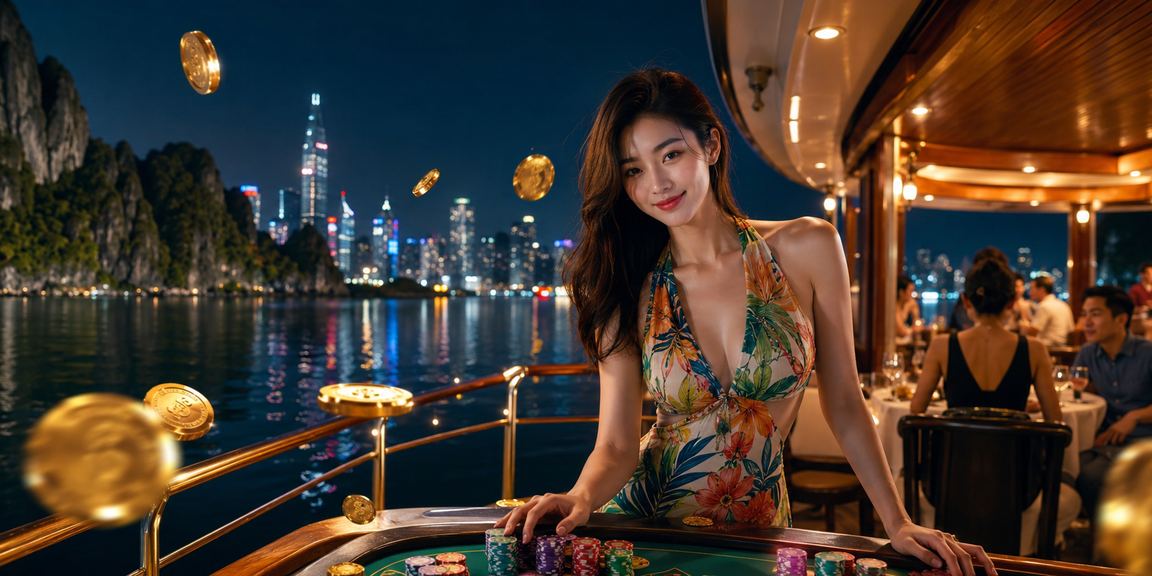Người dùng tại Hạ Long theo dõi giao dịch tài chính trực tuyến với phông nền vịnh biển đặc trưng Việt Nam