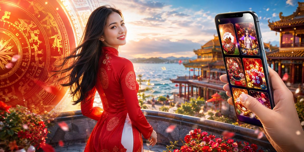 Người dùng tại Huế mặc áo dài trải nghiệm chương trình VIP casino trên điện thoại di động